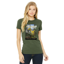 Load image into Gallery viewer, DinoEncounters Compsognathus Augmented Reality Dinosaur Women's Fitted T-shirt