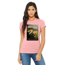 Load image into Gallery viewer, DinoEncounters Carnataurus Augmented Reality Dinosaur Women&#39;s Fitted T-shirt
